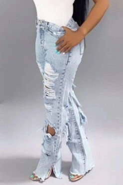 Hole Distressed Denim Slit Jeans -Clothing Outlet Store 1 d2524b11 974e 4a48 90ba c12951701f99
