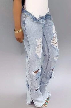 Hole Distressed Denim Slit Jeans -Clothing Outlet Store 2 a7f16158 07db 40d3 9458 40e0e84de17b