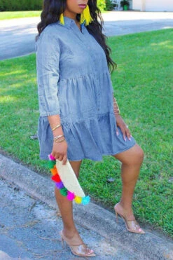 Solid Color Denim Mini Dress