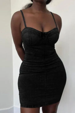 Solid Color Modern Spaghetti Strap Mini Dress -Clothing Outlet Store C20083113 3