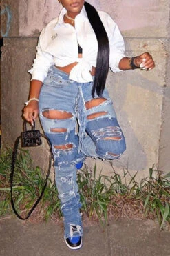 Patchwork On-trend Ripped Jeans