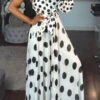 Polka Dot Sweet Irregular One Shoulder Maxi Dress
