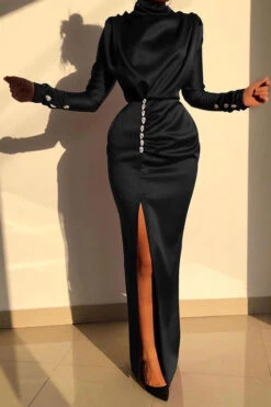 Solid Color Elegant Rhinestones Splited Maxi Dress -Clothing Outlet Store C20122803 2 b9c325a0 b0cd 4610 9209 576fd2840653