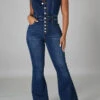 Blue Boyish Single Breasted Demin Jumpsuit
