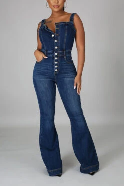 Blue Boyish Single Breasted Demin Jumpsuit