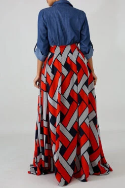 Demin Patchwork Stylish Single Breasted Maxi Dress -Clothing Outlet Store C21012115 5