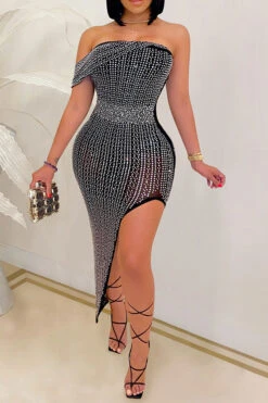 Gilding Glamorous Bandeau Irregular Midi Dress