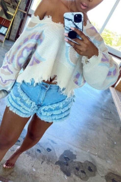 Blue On-trend Tassels Short Jeans -Clothing Outlet Store C21032427 3