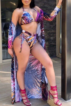 Floral Print Pretty Beach Three Pieces Swimwear -Clothing Outlet Store C21033120 2
