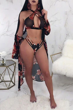 Floral Print Pretty Beach Three Pieces Swimwear -Clothing Outlet Store C21033120 3