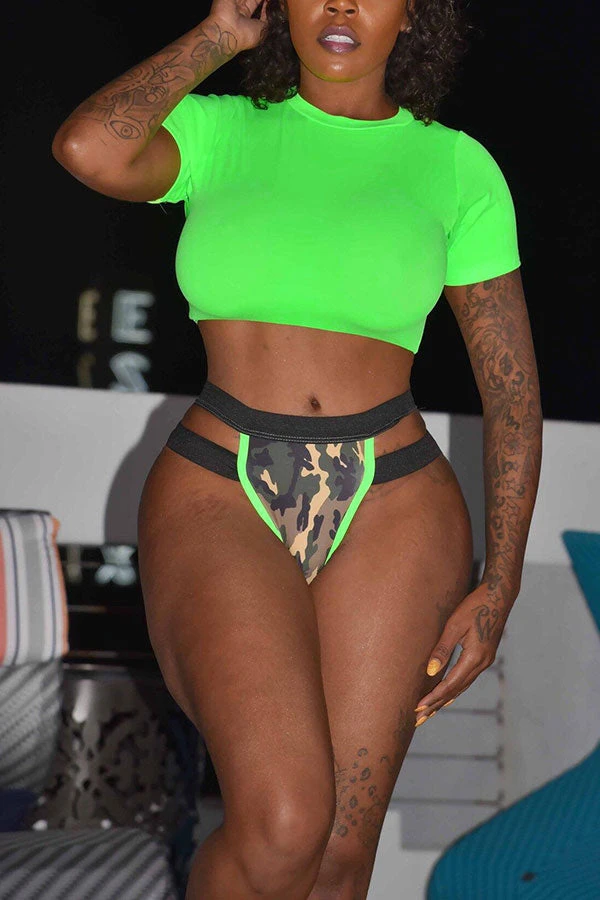 Camouflage Unique Round Neck Beach Bikini 1 Camouflage Unique Round Neck Beach Bikini