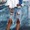 Blue Stylish Denim Multi-Length Ripped Shorts