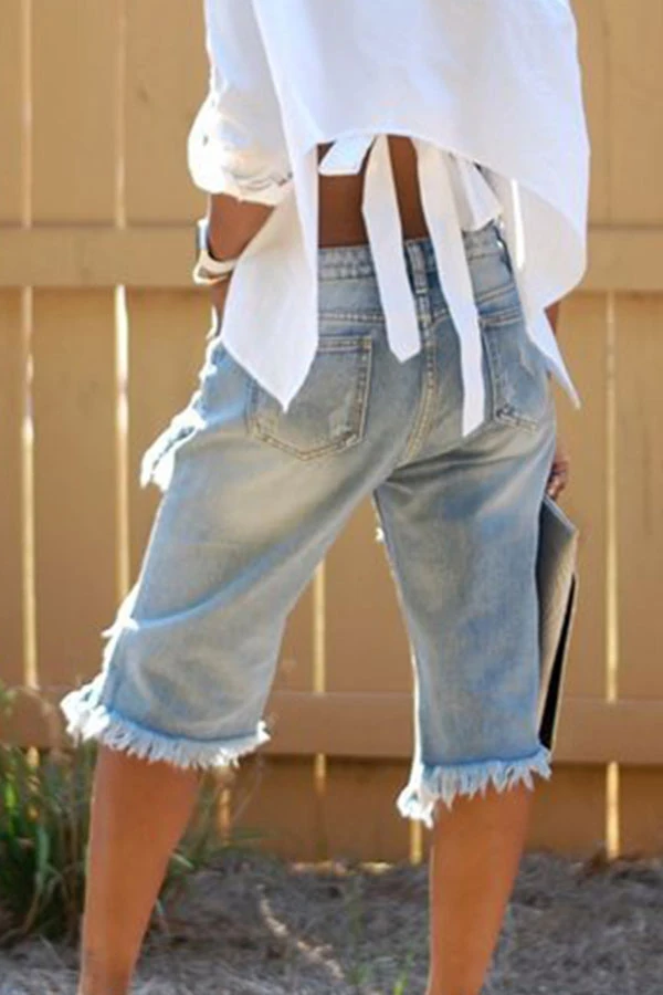 Blue Stylish Denim Multi-Length Ripped Shorts 3 Blue Stylish Denim Multi-Length Ripped Shorts - Image 3