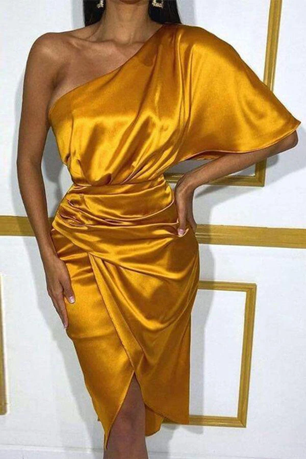 Solid Color Slash Neck Elegant Irregular Mini Dress 2 Solid Color Slash Neck Elegant Irregular Mini Dress - Image 2