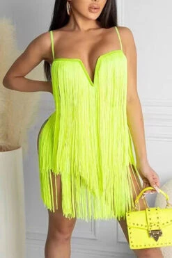 Solid Color Unusual Tassel Mini Dress