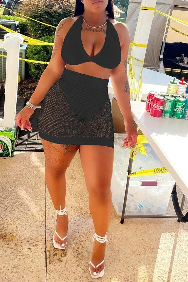 Solid Color Feminine See-Through Mesh Bikini 4 Solid Color Feminine See-Through Mesh Bikini - Image 4