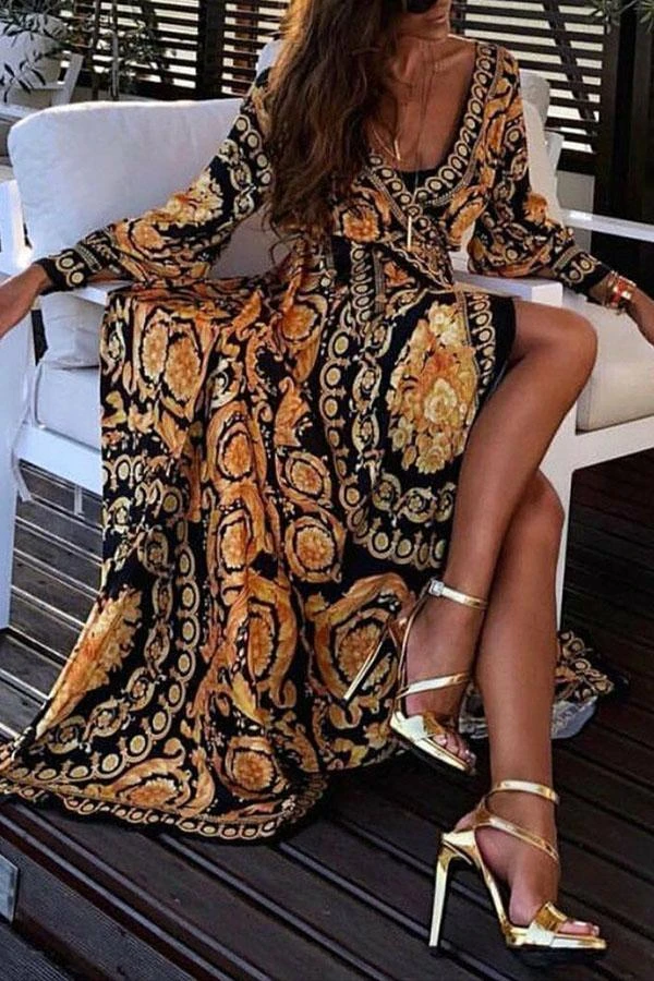 Tribal Print Retro Split Maxi Dress 2 Tribal Print Retro Split Maxi Dress - Image 2