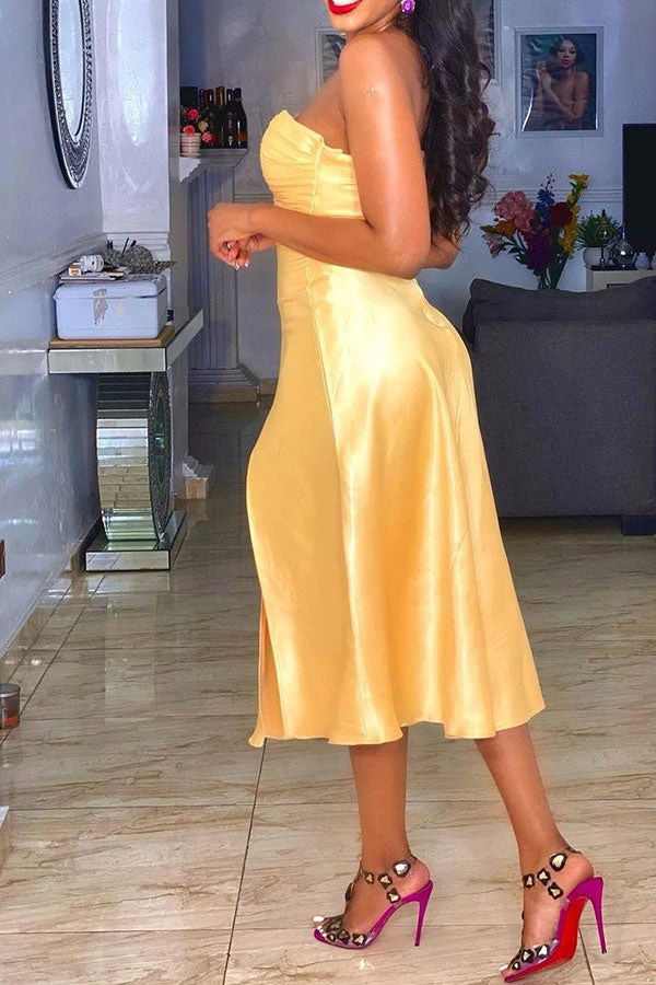 Solid Color Pretty High Cut Midi Dress 2 Solid Color Pretty High Cut Midi Dress - Image 2