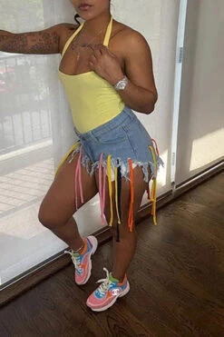 Solid Color Casual Tassels Shorts