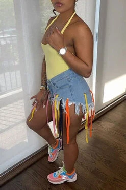 Solid Color Casual Tassels Shorts -Clothing Outlet Store C21062307 2