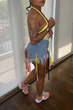 Solid Color Casual Tassels Shorts -Clothing Outlet Store C21062307 3