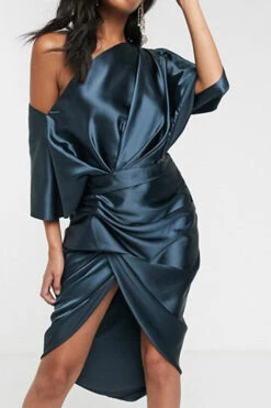 Solid Color Unique Ruffles Midi Dress