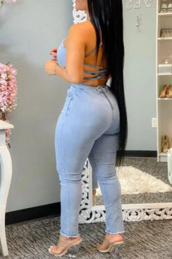 Light Blue Pretty Backless Jumpsuit -Clothing Outlet Store C21071619 LB 3 9b39d119 818a 4a6c 9bf8 e92ddd33b9e3