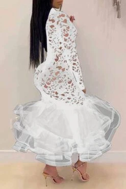 Floral Lace Elegant See-Through Midi Dress -Clothing Outlet Store C21080613 WH 2