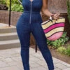 Solid Color On-trend Zip Through Demin Jumpsuit