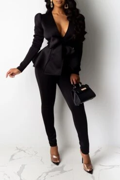 Solid Color Modern Strappy Pant Suit -Clothing Outlet Store C21082028 BK 1