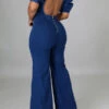 Solid Color Unique Backless Demin Jumpsuit