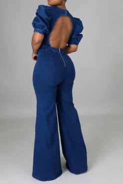 Solid Color Unique Backless Demin Jumpsuit