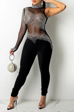 Sequined Party See-Through Jumpsuit