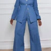 Solid Color Unique Cut-out Pant Suit