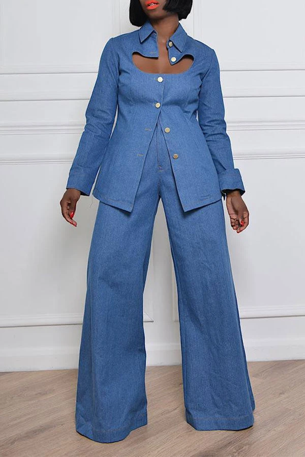 Solid Color Unique Cut-out Pant Suit 1 Solid Color Unique Cut-out Pant Suit