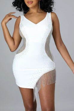Rhinestones Party Tassels Mini Dress 10 Rhinestones Party Tassels Mini Dress -Clothing Outlet Store C21092206 WH 2 f0428f57 b8f8 4202 8b16 29150c006c5a