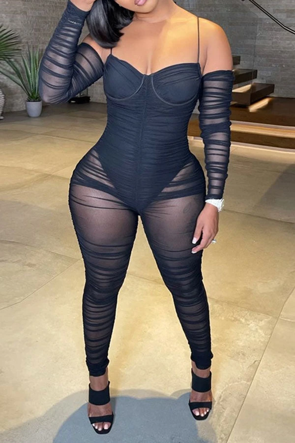 Solid Color Party See-Through Jumpsuit 1 Solid Color Party See-Through Jumpsuit