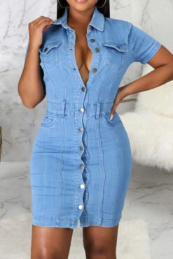 Blue On-trend Single Breasted Denim Mini Dress -Clothing Outlet Store C21092733 BL 1 f4038bcc c438 4bd9 8130 ccc6ee30057e
