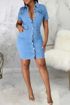 Blue On-trend Single Breasted Denim Mini Dress -Clothing Outlet Store C21092733 BL 2 94165f7d e5cb 43c2 b47c fa5490ddcacd