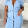 Blue On-trend Single Breasted Denim Mini Dress