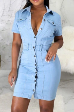 Blue On-trend Single Breasted Denim Mini Dress