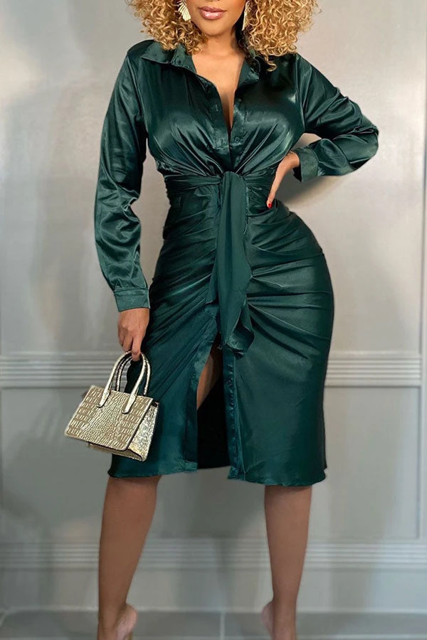 Solid Color Elegant Button Thru Midi Dress 1 Solid Color Elegant Button Thru Midi Dress