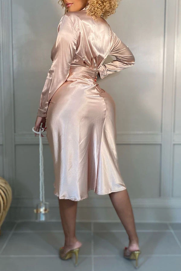 Solid Color Elegant Button Thru Midi Dress 4 Solid Color Elegant Button Thru Midi Dress - Image 4