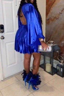 Solid Color Dramatic A-Line Mini Dress -Clothing Outlet Store C21110304 BL 2 d16dc9b5 49fe 419f 91dc 7d5d1b618ca5