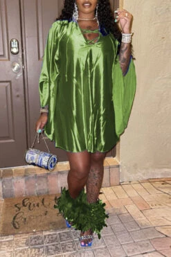 Solid Color Dramatic A-Line Mini Dress -Clothing Outlet Store C21110304 GR 1 86e19065 7ba4 41a5 8e43 7864847f1631