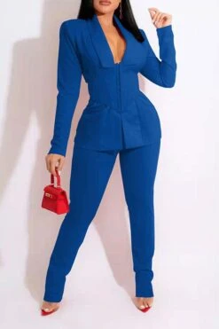 Solid Color Modern Blazer Pant Suit -Clothing Outlet Store C21111918 BL 2