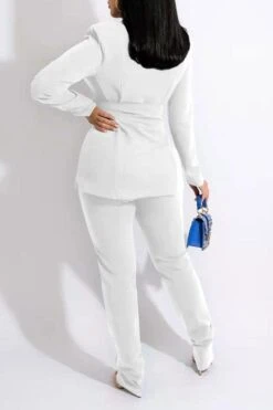 Solid Color Modern Blazer Pant Suit -Clothing Outlet Store C21111918 WH 3