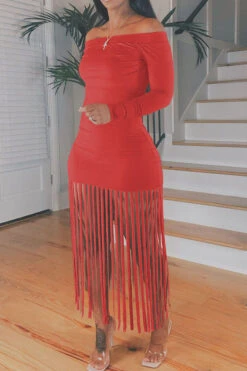 Solid Color Unique Off Shoulder Tassels Midi Dress -Clothing Outlet Store C21111925 RE 1 db0a2e6f 4ae2 47f8 8b79 b4d1f8366526