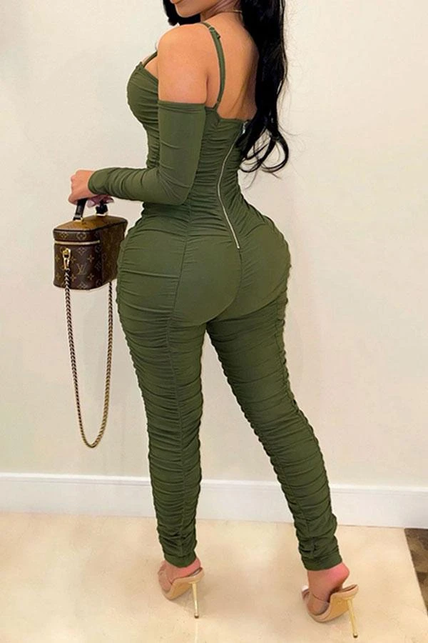 Solid Color Party Pencil Ruffles Jumpsuit 2 Solid Color Party Pencil Ruffles Jumpsuit - Image 2