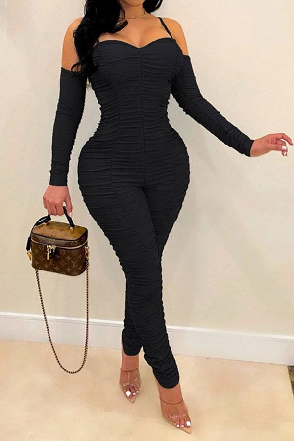 Solid Color Party Pencil Ruffles Jumpsuit 3 Solid Color Party Pencil Ruffles Jumpsuit - Image 3